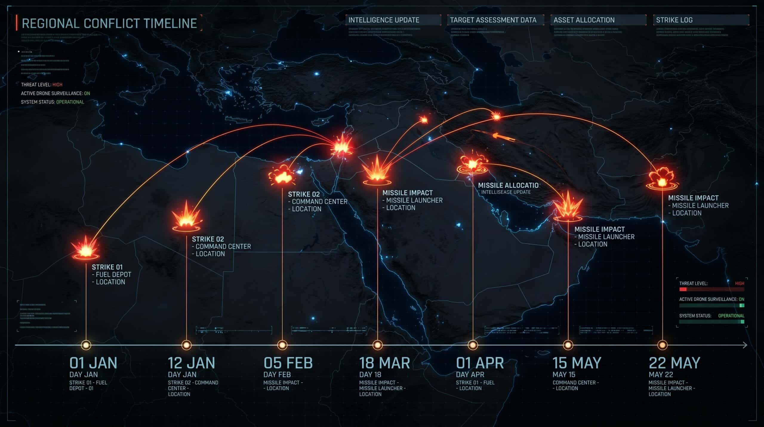 US-Iran conflict timeline 2026 showing key military events and strike locations